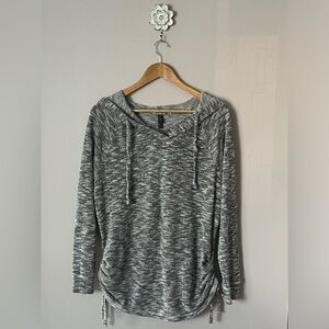 Women’s Denver Hayes Metallic Long Sleeve Drawstring Side Ruched Hooded Top